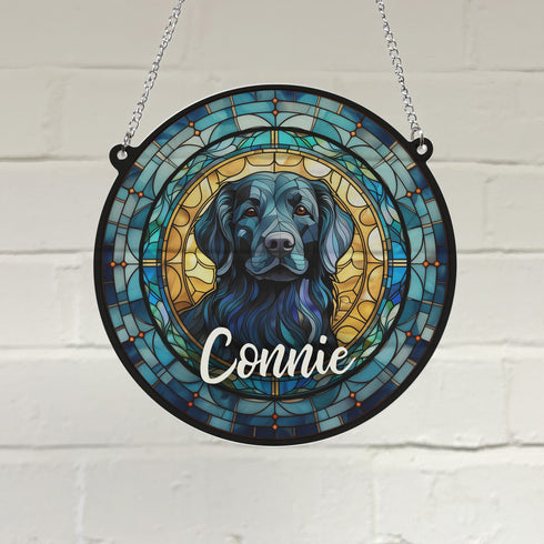Flat Coated Retriever Personalised Stained Glass Effect Suncatcher